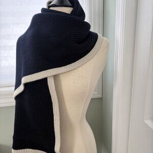Tory Burch Luxurious Cashmere Wrap Scarf, Tory Navy/New Ivory, NWT